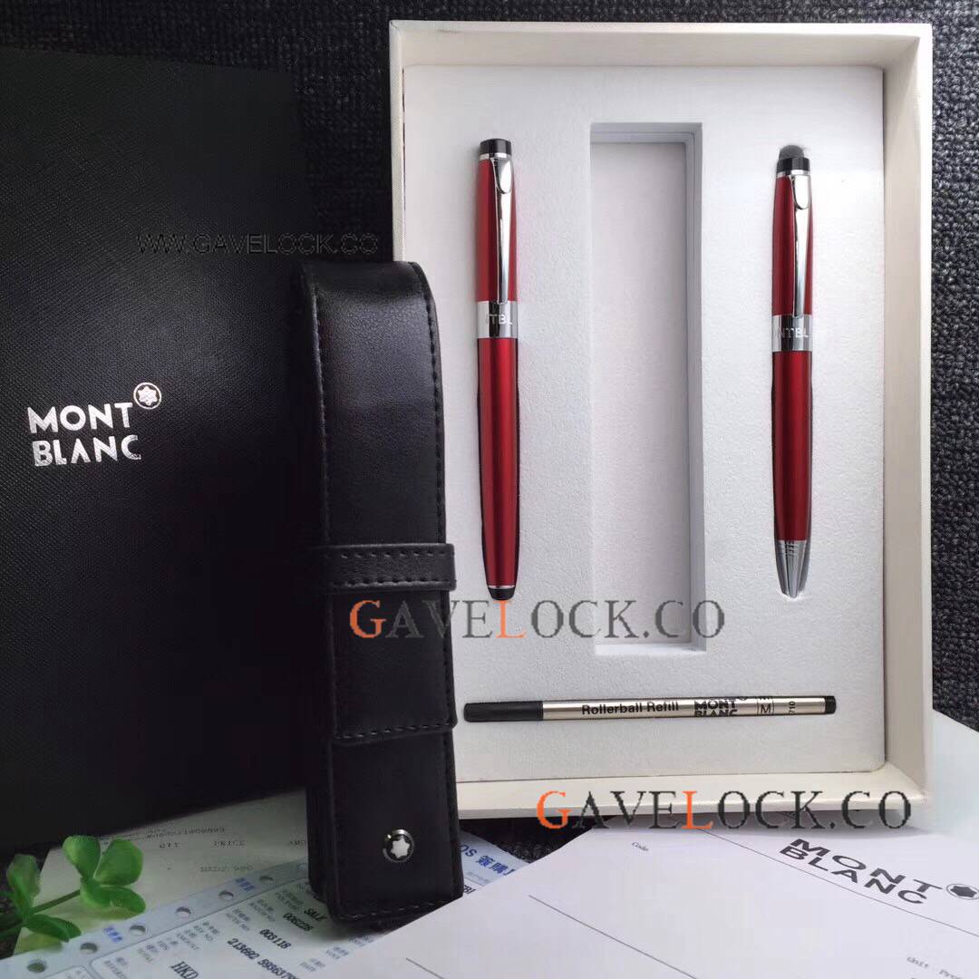 Copy Mont Blanc Red Rollerball & Ballpoint & Refill & Pen Case